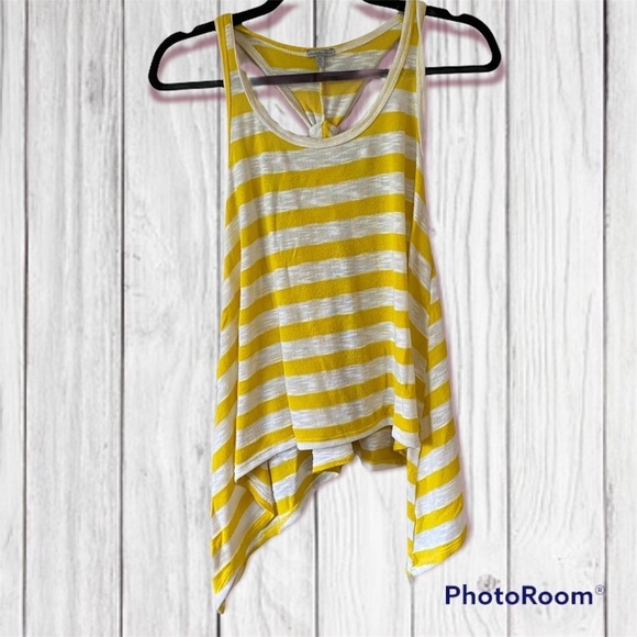 Charlotte Russe Yellow and White Striped Racer Back Knot Tank Top Asymmetrical - Picture 1 of 7
